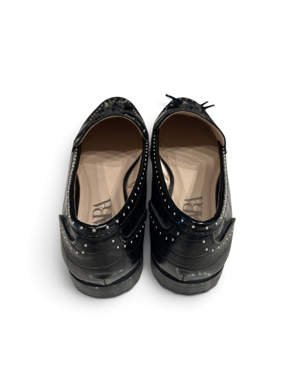 ZARA black patent leather tassel loafers with stud trim | sz 37eu | Brand new - Picture 4 of 4